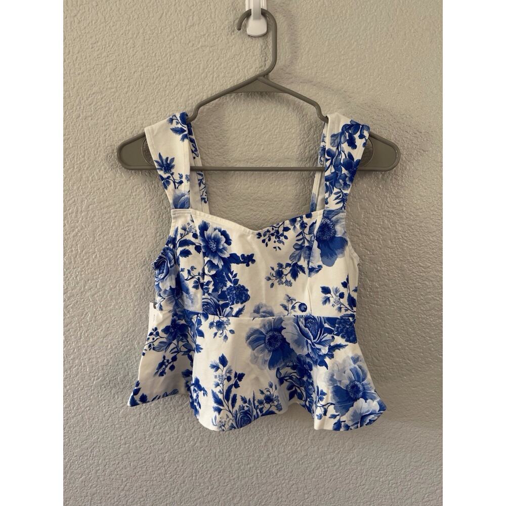 MAEVE Square Neck Peplum Top XS White Blue Floral Romantic Cottagecore Retro NWT - Picture 3 of 10
